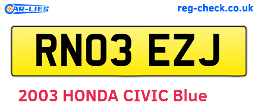 RN03EZJ are the vehicle registration plates.