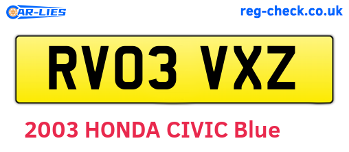 RV03VXZ are the vehicle registration plates.