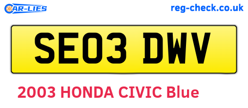 SE03DWV are the vehicle registration plates.