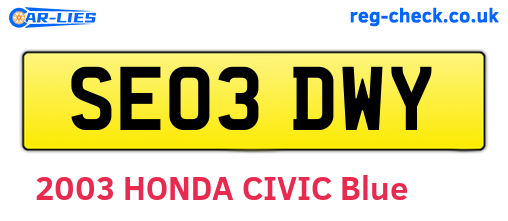 SE03DWY are the vehicle registration plates.