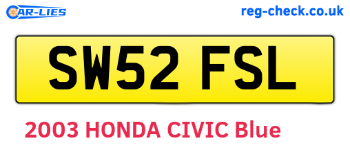 SW52FSL are the vehicle registration plates.