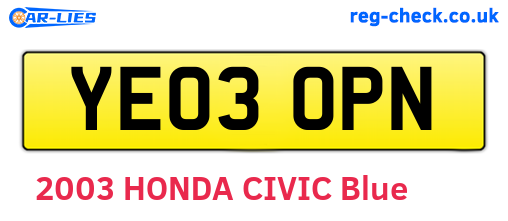 YE03OPN are the vehicle registration plates.