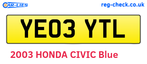 YE03YTL are the vehicle registration plates.