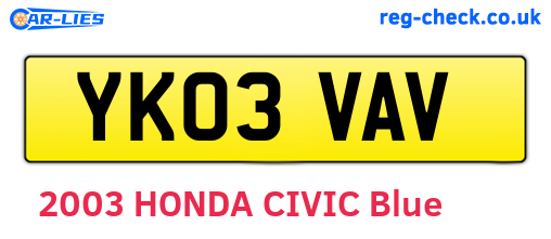 YK03VAV are the vehicle registration plates.