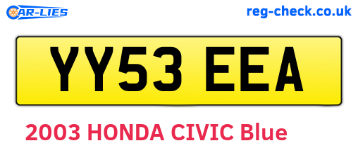 YY53EEA are the vehicle registration plates.