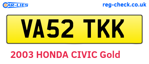 VA52TKK are the vehicle registration plates.