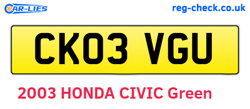 CK03VGU are the vehicle registration plates.