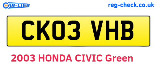 CK03VHB are the vehicle registration plates.