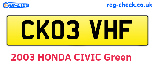 CK03VHF are the vehicle registration plates.