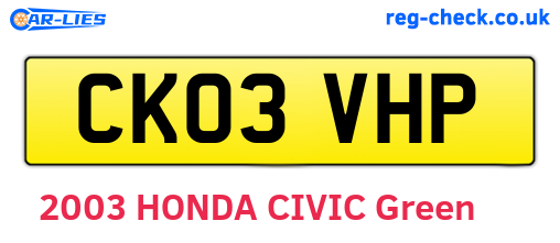 CK03VHP are the vehicle registration plates.