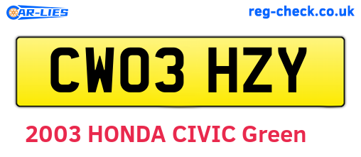 CW03HZY are the vehicle registration plates.