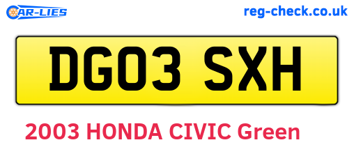 DG03SXH are the vehicle registration plates.