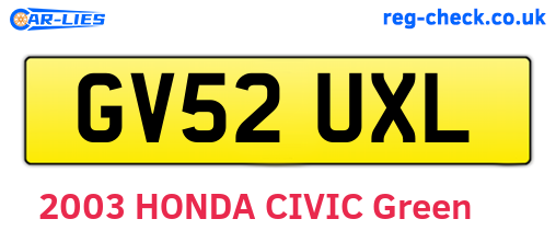GV52UXL are the vehicle registration plates.