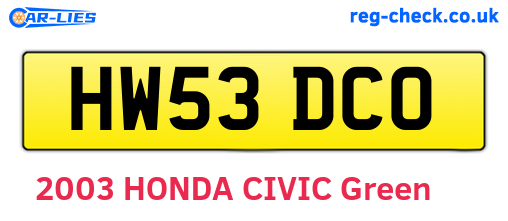 HW53DCO are the vehicle registration plates.