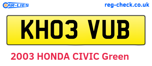KH03VUB are the vehicle registration plates.