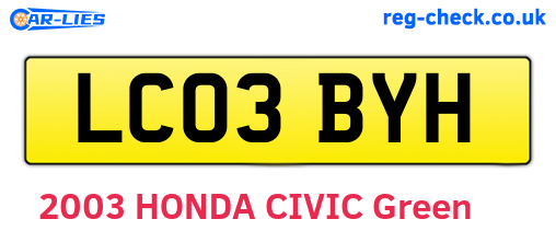 LC03BYH are the vehicle registration plates.