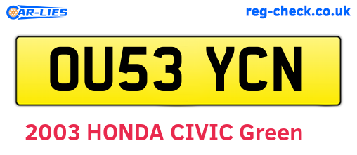OU53YCN are the vehicle registration plates.