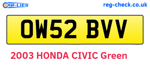 OW52BVV are the vehicle registration plates.