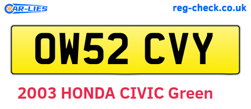 OW52CVY are the vehicle registration plates.