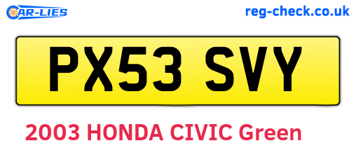 PX53SVY are the vehicle registration plates.
