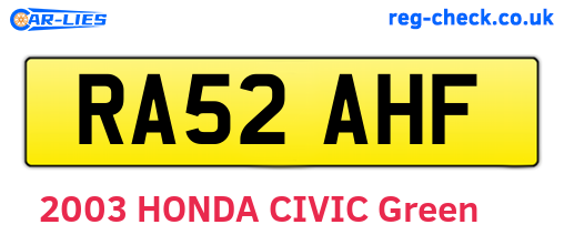RA52AHF are the vehicle registration plates.