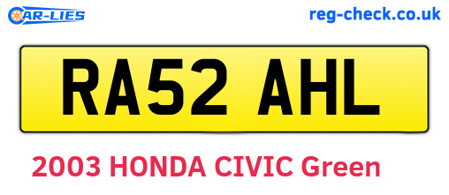 RA52AHL are the vehicle registration plates.
