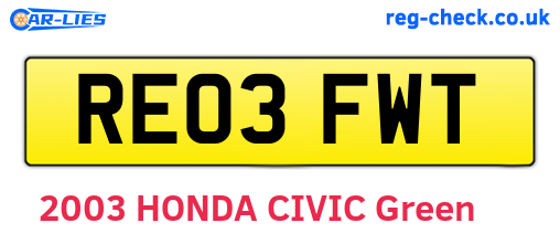 RE03FWT are the vehicle registration plates.