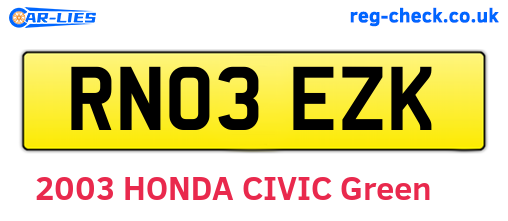 RN03EZK are the vehicle registration plates.