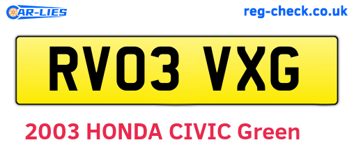 RV03VXG are the vehicle registration plates.