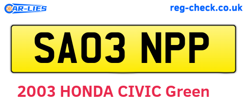 SA03NPP are the vehicle registration plates.