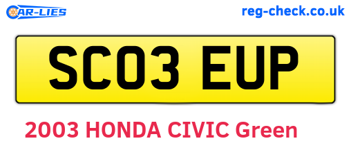 SC03EUP are the vehicle registration plates.