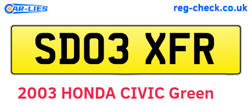 SD03XFR are the vehicle registration plates.
