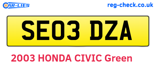 SE03DZA are the vehicle registration plates.