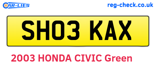 SH03KAX are the vehicle registration plates.