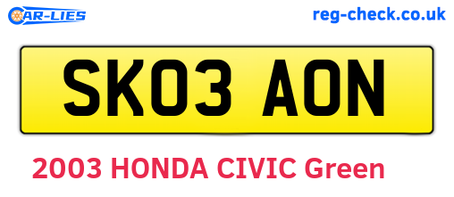 SK03AON are the vehicle registration plates.