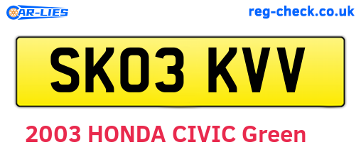 SK03KVV are the vehicle registration plates.
