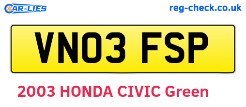 VN03FSP are the vehicle registration plates.