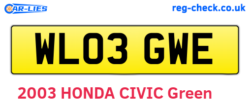 WL03GWE are the vehicle registration plates.