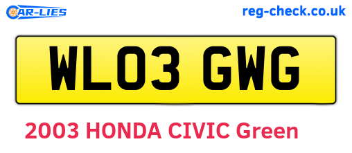 WL03GWG are the vehicle registration plates.