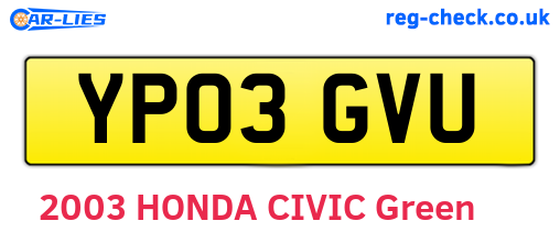 YP03GVU are the vehicle registration plates.
