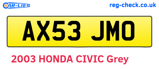 AX53JMO are the vehicle registration plates.