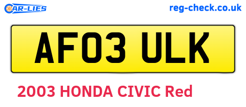 AF03ULK are the vehicle registration plates.