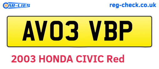 AV03VBP are the vehicle registration plates.