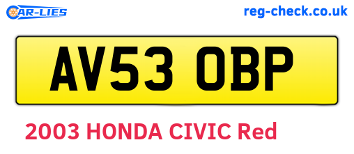 AV53OBP are the vehicle registration plates.