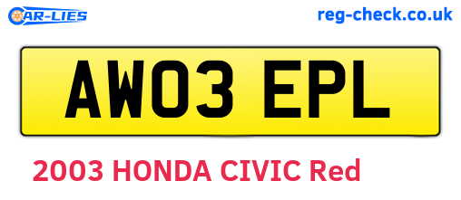 AW03EPL are the vehicle registration plates.