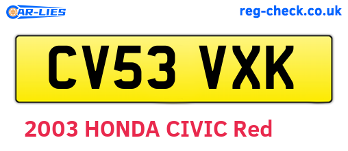 CV53VXK are the vehicle registration plates.