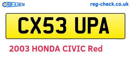 CX53UPA are the vehicle registration plates.