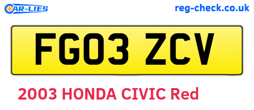 FG03ZCV are the vehicle registration plates.