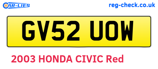 GV52UOW are the vehicle registration plates.