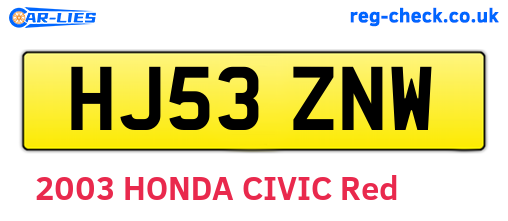HJ53ZNW are the vehicle registration plates.
